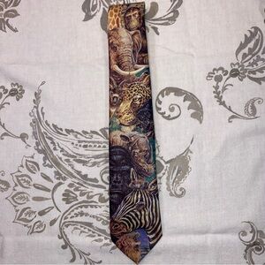 Ralph Marlin VTG African Serengeti Tie Zebra‎ Gorilla Lion Animal Novelty